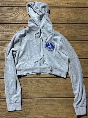 Light Gray Los Angeles Dodgers Cropped Zip Hoodie